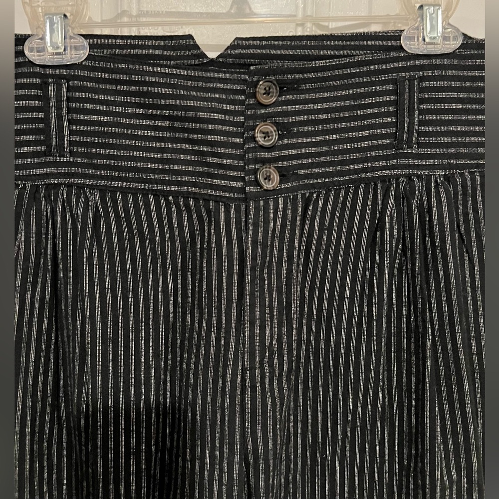 Sundance Amelia Linen Blend Pinstripe Black Trouser Paper Bag Pants Sz 14 Petite - Picture 4 of 16